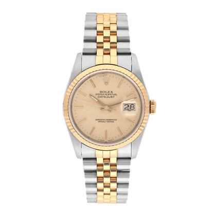 Rolex Stainless Steel 18K Yellow Gold 36mm Oyster Perpetual Datejust Watch Champagne 16233 1 of 4
