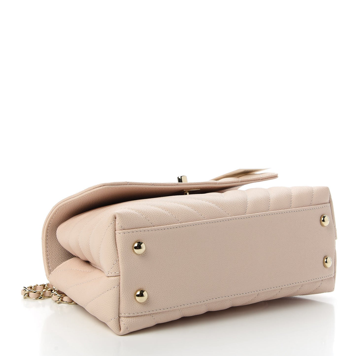 Caviar Lizard Embossed Chevron Quilted Mini Coco Handle Flap Beige