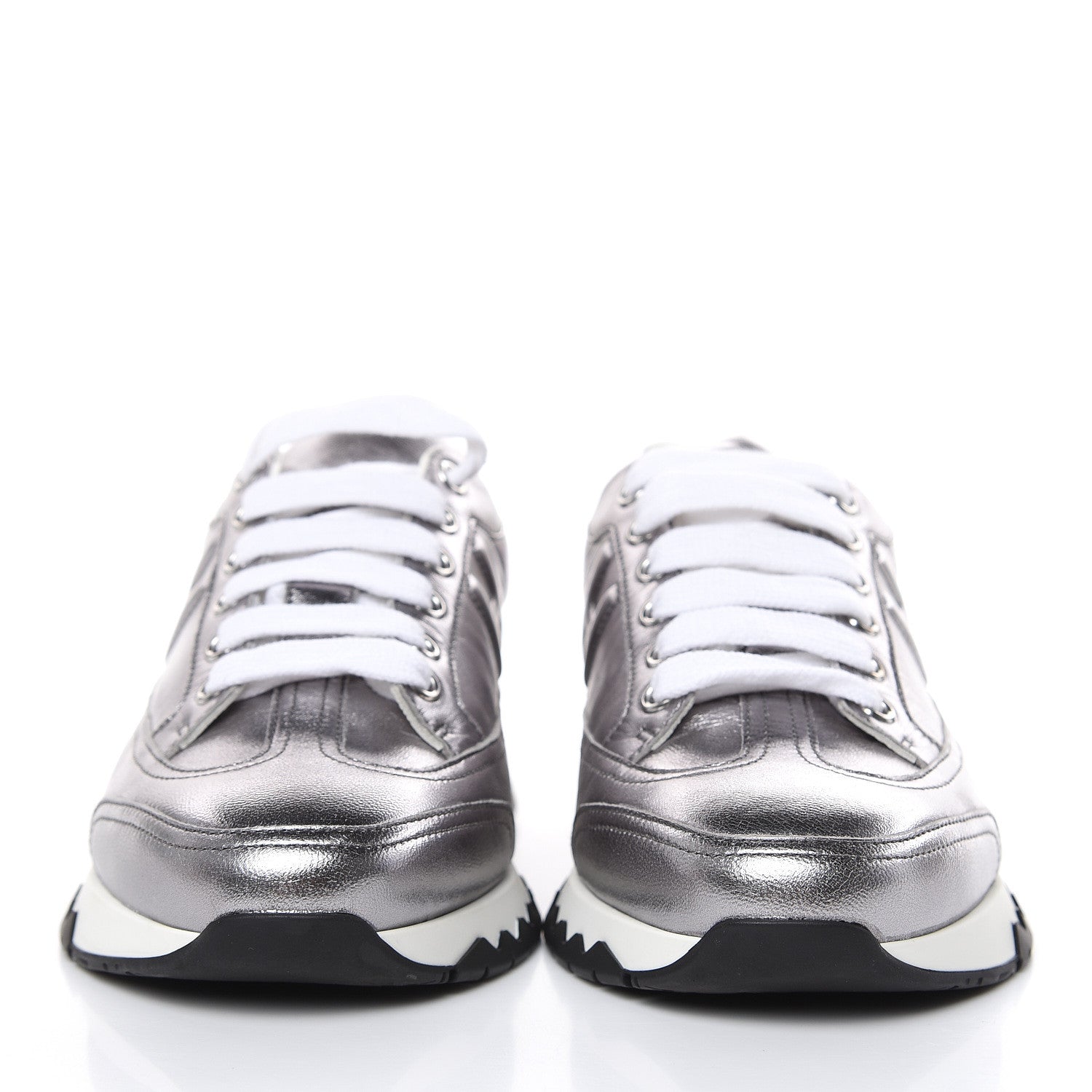 Hermes Metallic Nappa Womens Trail Sneakers 37.5 Gris Argente 2 of 8