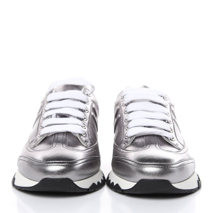 Hermes Metallic Nappa Womens Trail Sneakers 37.5 Gris Argente 2 of 8