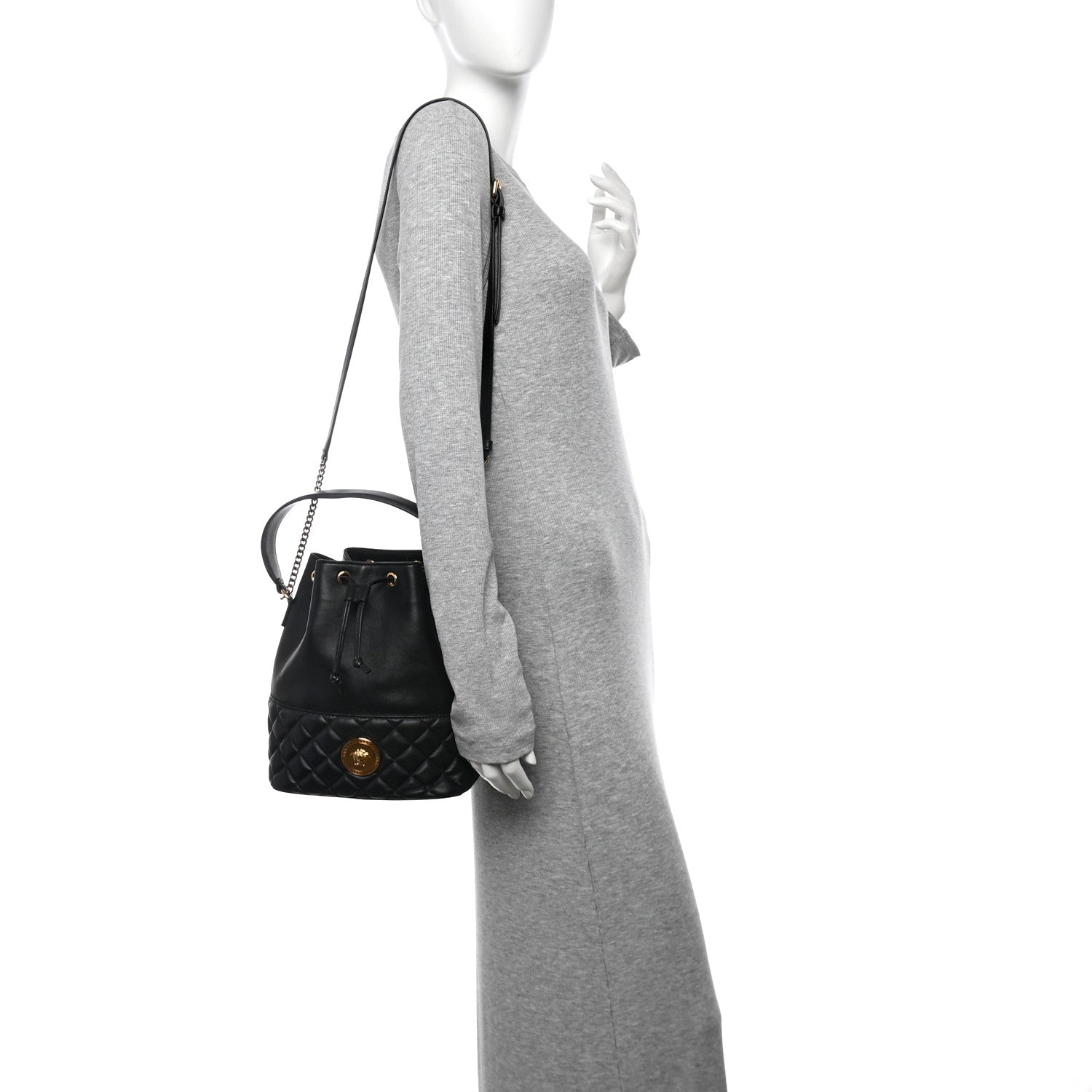 Versace Nappa Quilted Medusa Top Handle Bucket Bag Black 2 of 9