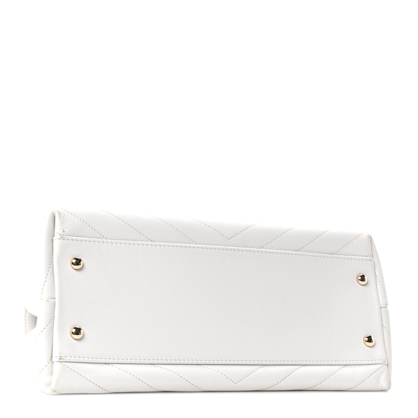Grained Calfskin Stitched Medium Chevron Chic Top Handle Flap White