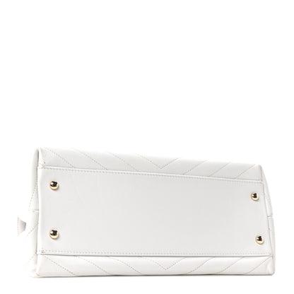 Chanel Grained Calfskin Stitched Medium Chevron Chic Top Handle Flap White 4 of 10