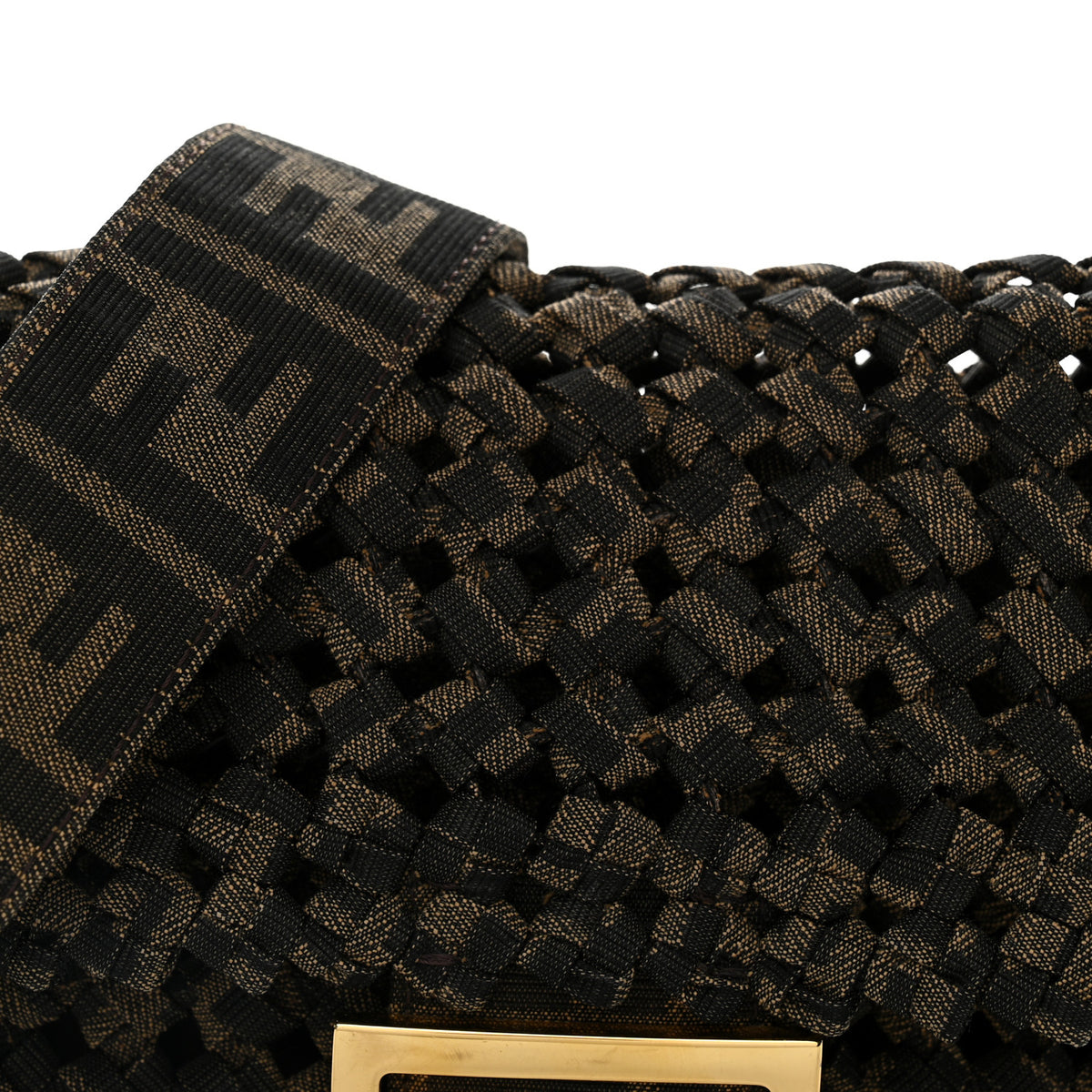 Fendi Fabric Jacquard FF 1974 Woven Knotted Baguette Tobacco Moro 7 of 9