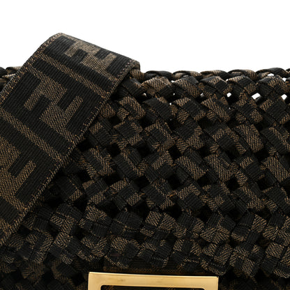Fendi Fabric Jacquard FF 1974 Woven Knotted Baguette Tobacco Moro 7 of 9