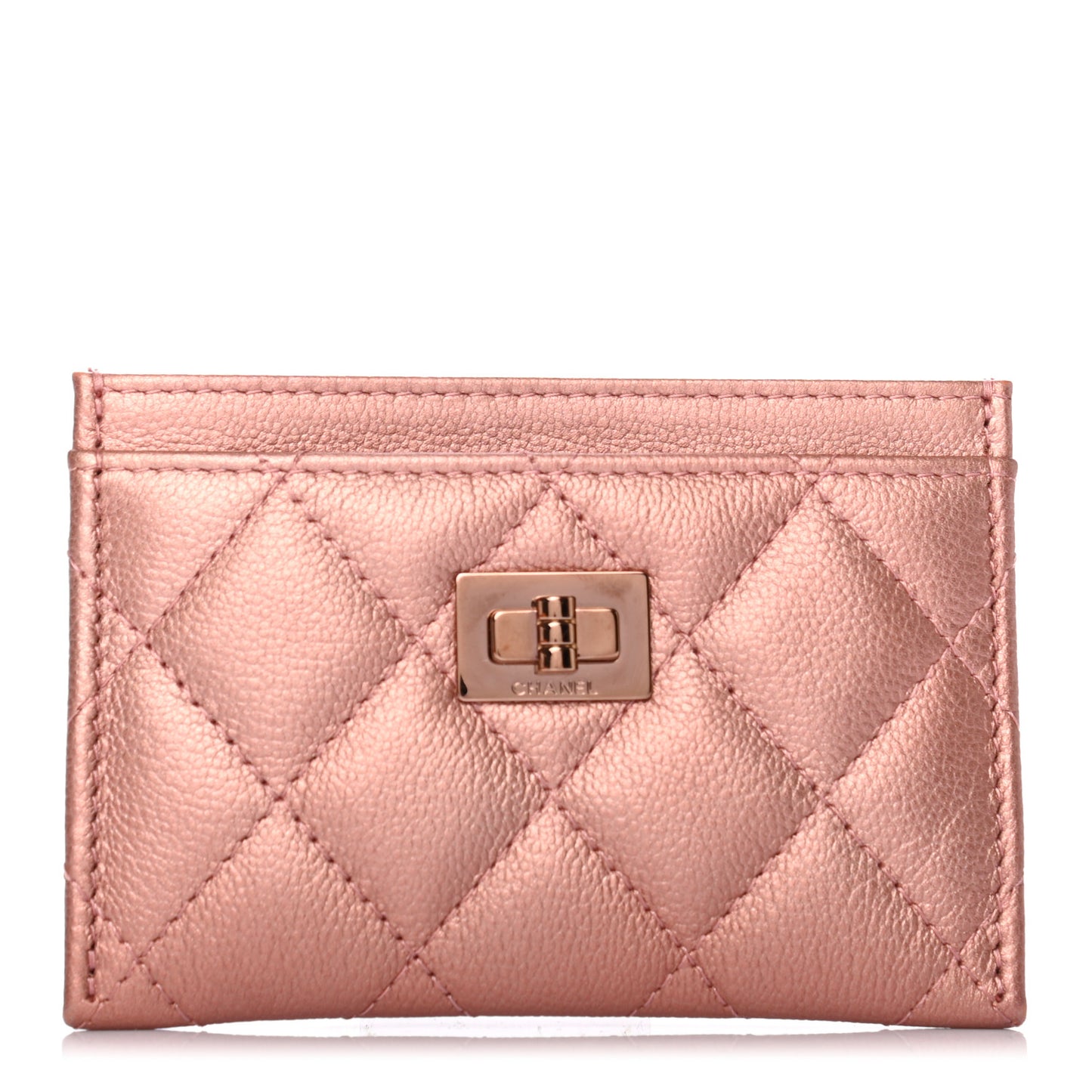 Metallic Caviar Quilted Reissue Card Holder Rose Gold