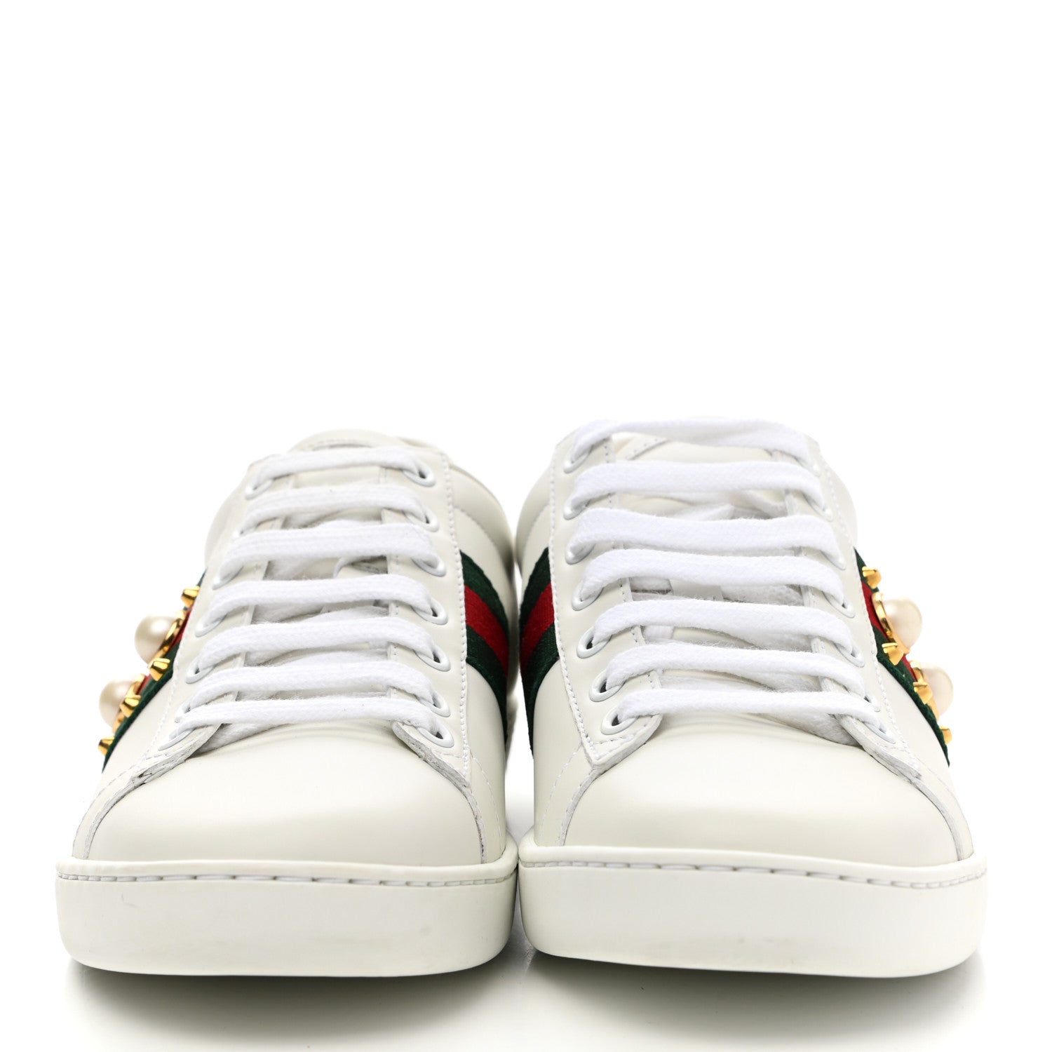 Gucci Calfskin Web Pearl Studded Womens Ace Sneakers 36.5 White 2 of 10