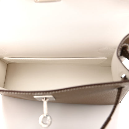 Hermes Chevre Mysore Verso Mini Kelly Sellier 20 Etoupe New White 5 of 10