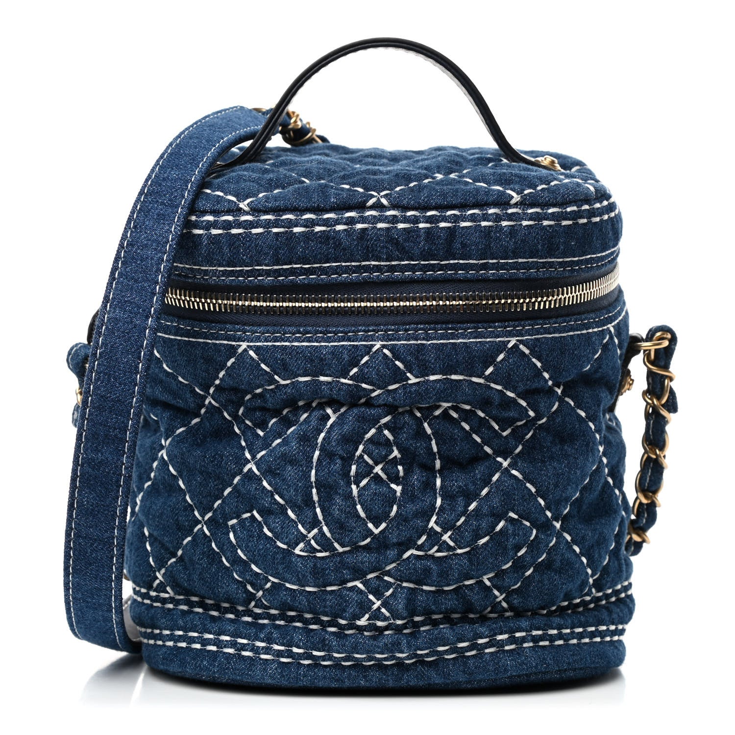 Chanel Denim Quilted Denim Trip Vanity Cosmetic Case Blue 1 of 4