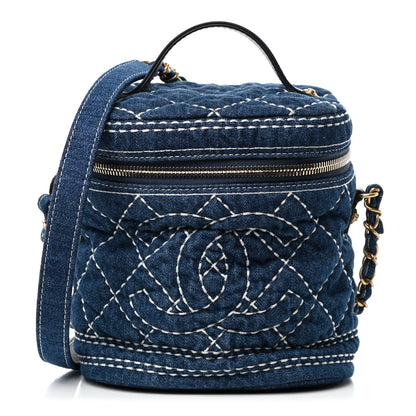 Chanel Denim Quilted Denim Trip Vanity Cosmetic Case Blue 1 of 4