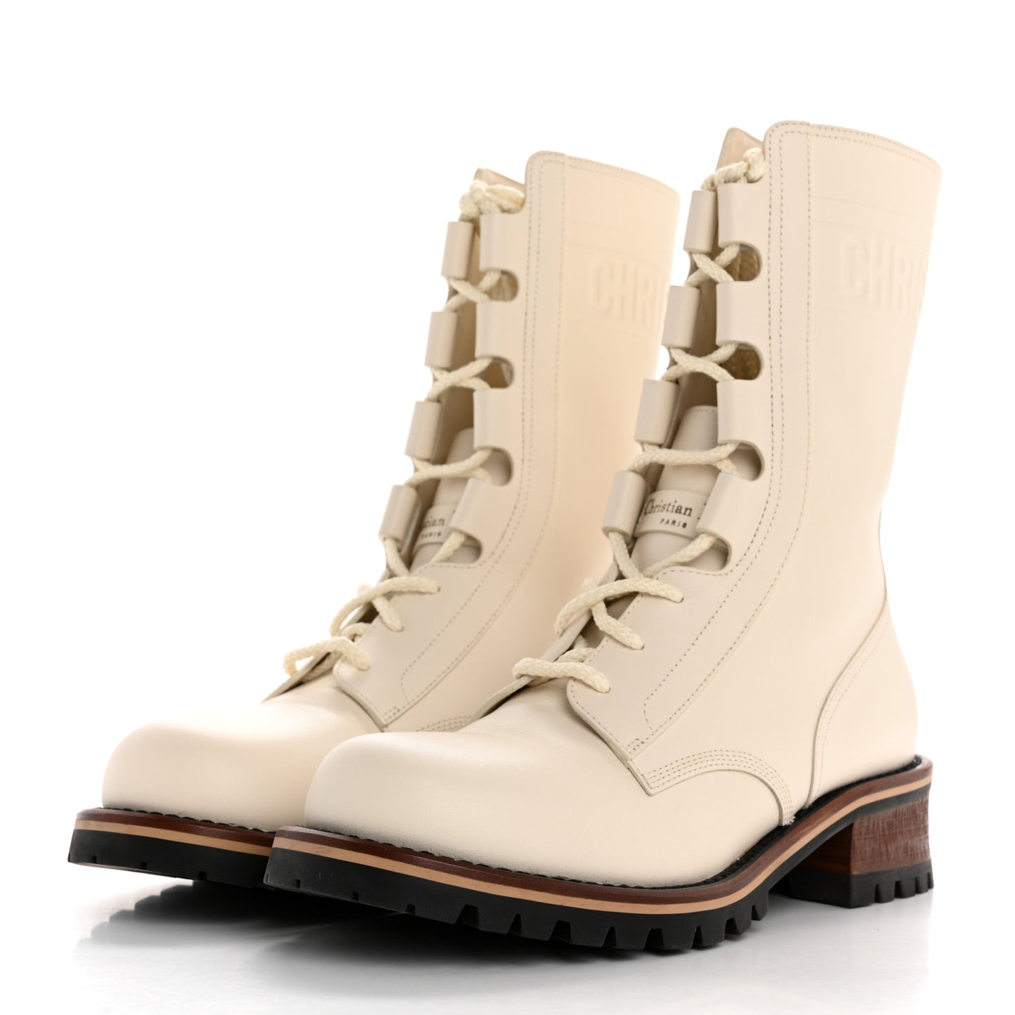 Calfskin Dior Quest 35mm Hiking Boots 37.5 Off White