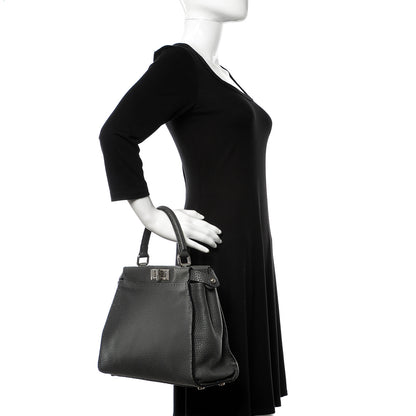 Fendi Cuoio Romano Selleria Bi-Color Medium Peekaboo Iconic Satchel Asfalto Latte 2 of 11