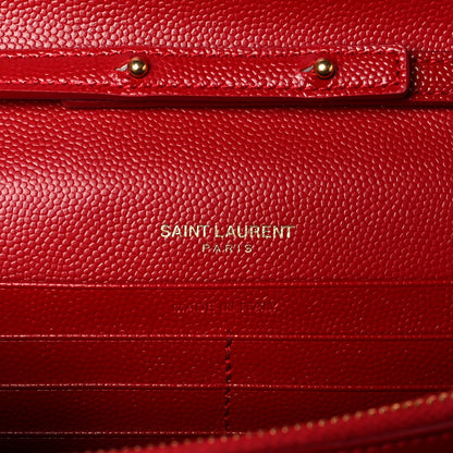 Saint Laurent Grain De Poudre Matelasse Chevron Monogram Chain Wallet Rouge Eros 5 of 9