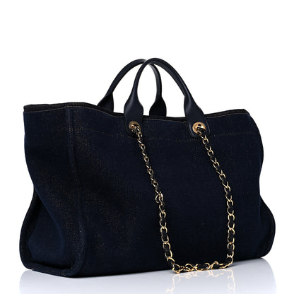 Chanel Lurex Canvas Medium Deauville Tote Navy Blue Gold 2 of 10