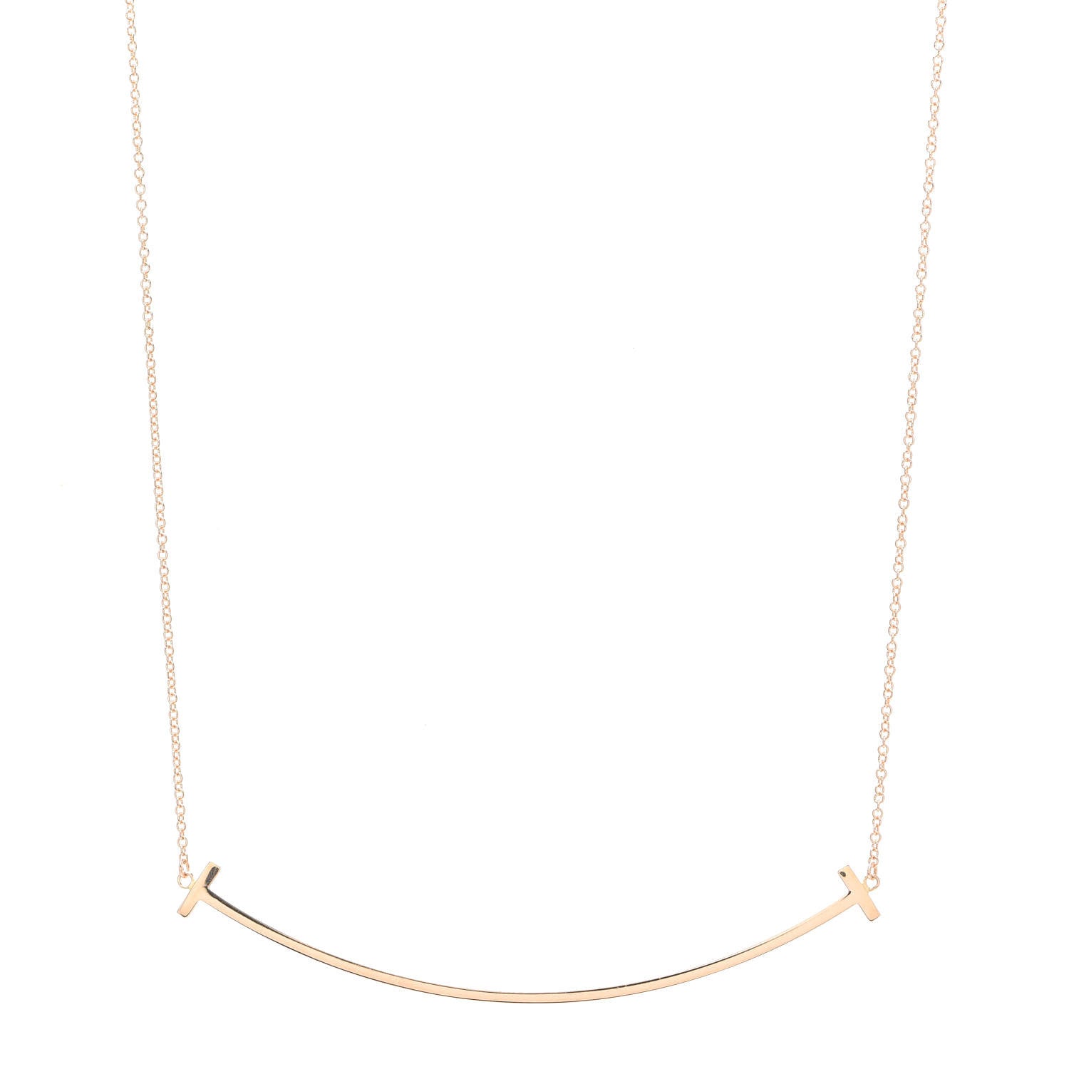 Tiffany 18K Rose Gold Large T Smile Pendant Necklace 1 of 6