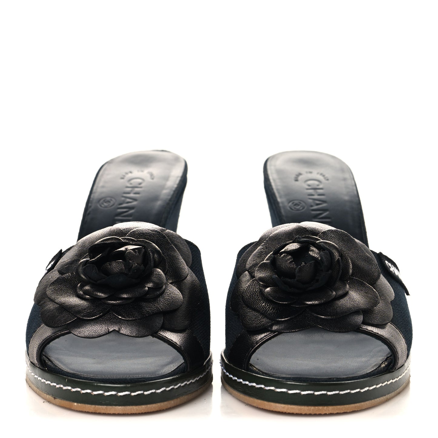 Canvas Camellia Wedge Sandals 38.5 Black 38.5 Black