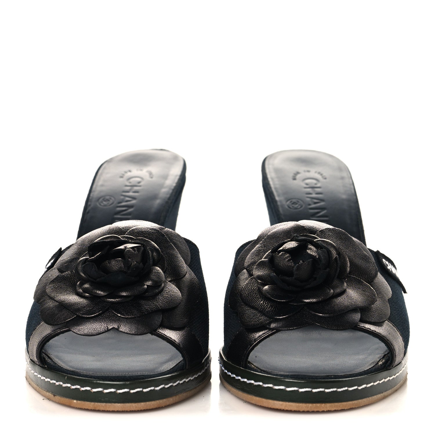 Chanel Canvas Camellia Wedge Sandals 38.5 Black 38.5 Black 3 of 11