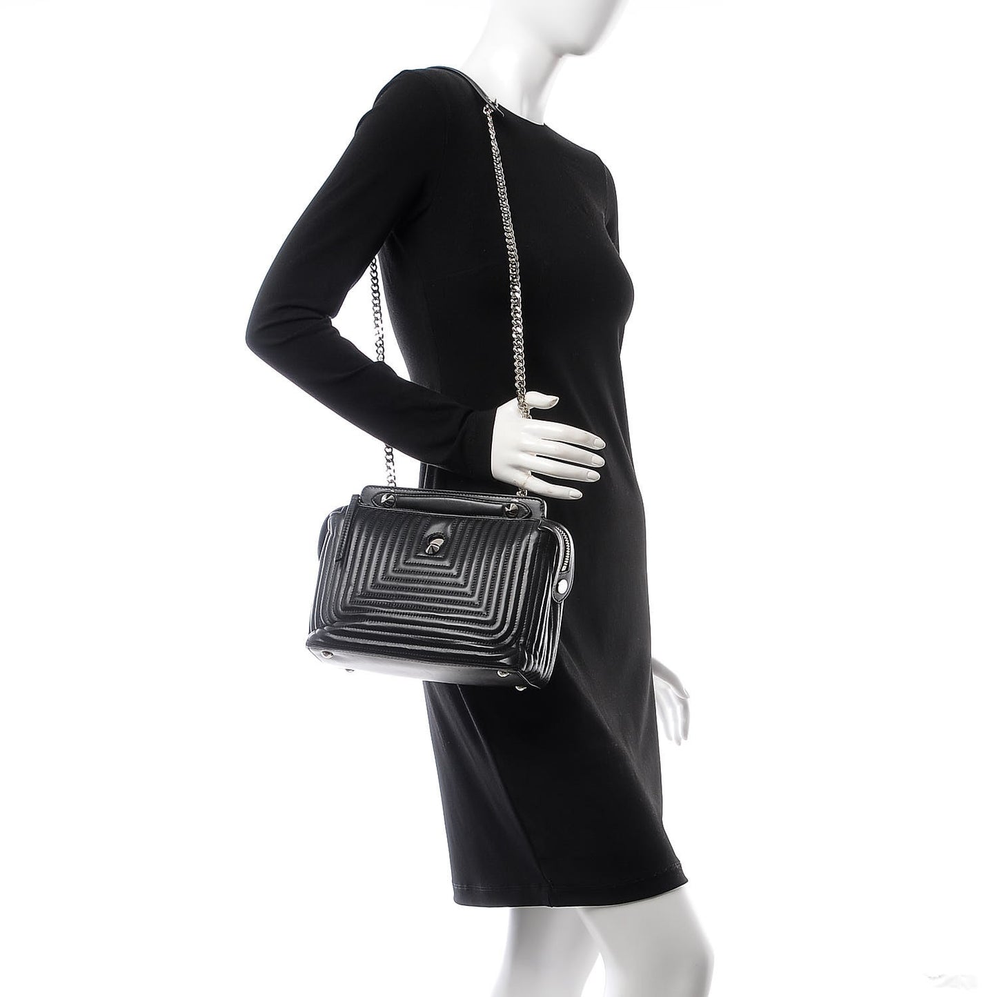 Shiny Nappa Trapuntata Small DotCom Click Chain Satchel Black