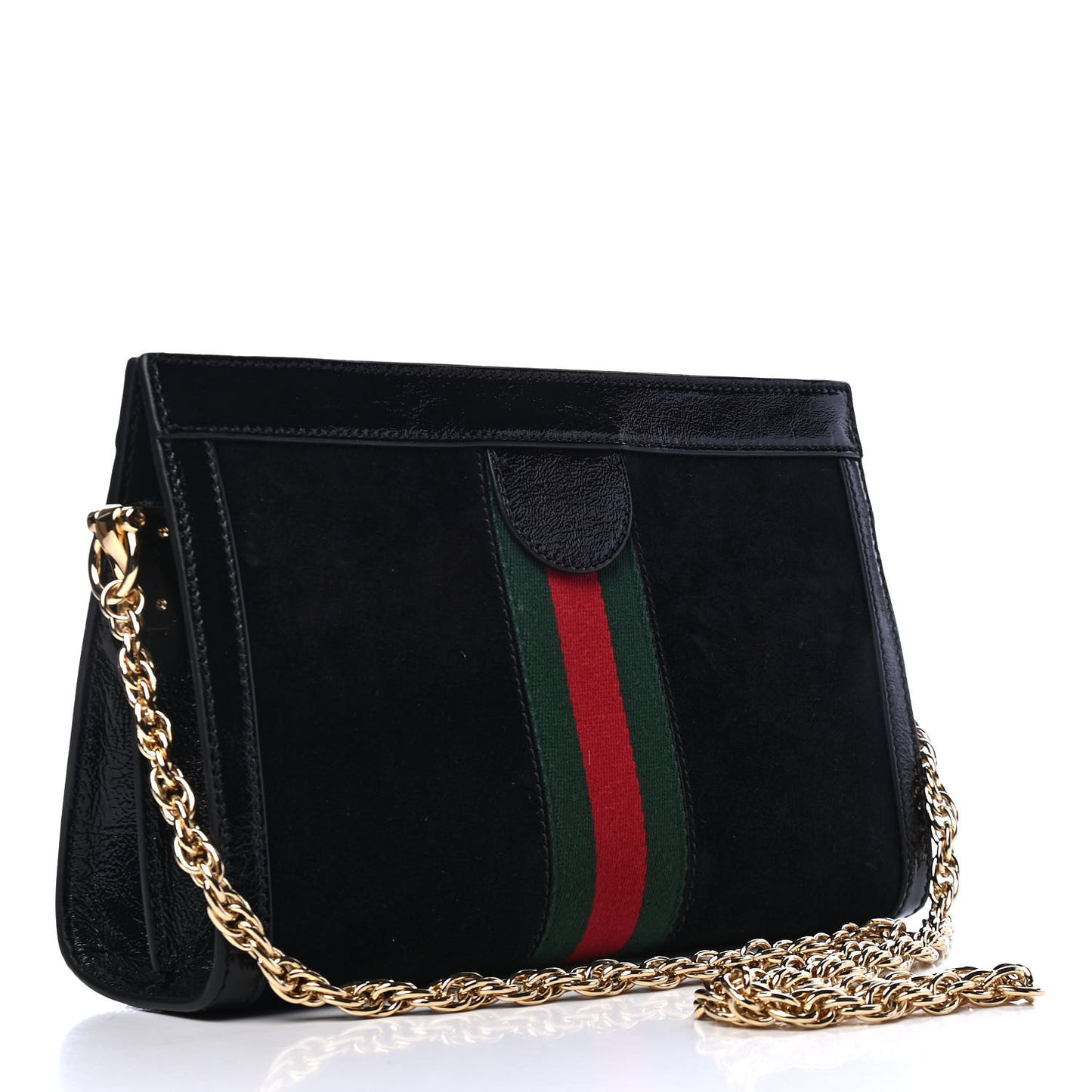 Suede Patent GG Web Small Ophidia Chain Shoulder Bag Black