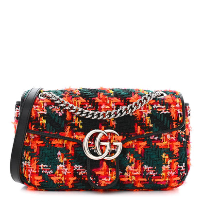 Gucci Tweed Check Poule Calfskin Small GG Marmont Shoulder Bag Pink Petroleum Multicolor Black 1 of 10