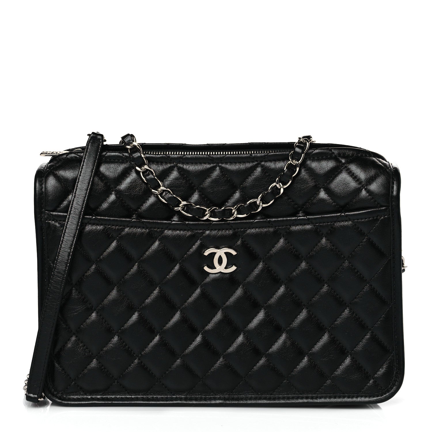 Chanel Aged Calfskin Quilted Large Working Vibe Camera Case Black 1 of 10