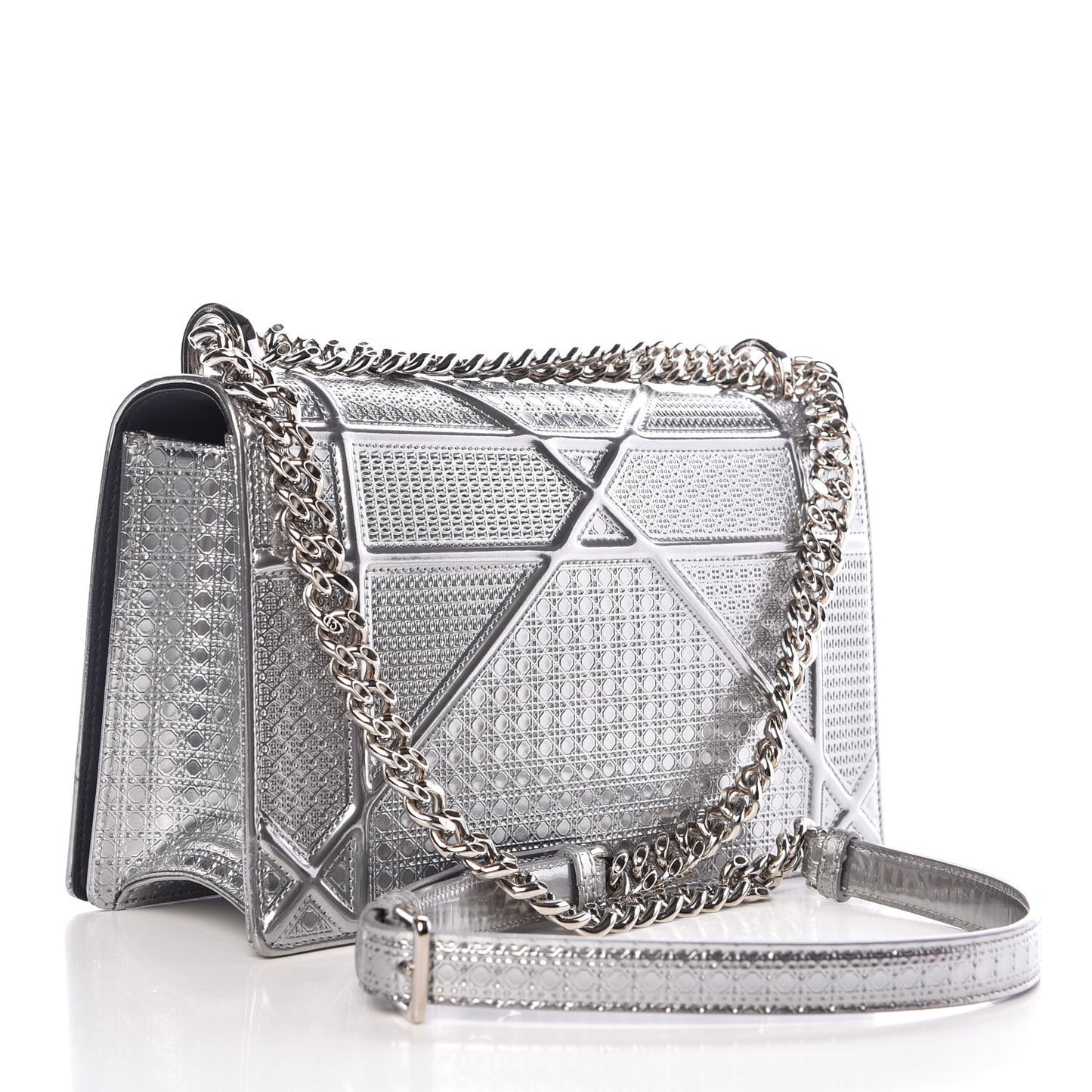 Metallic Patent Micro-Cannage Medium Diorama Flap Bag Silver