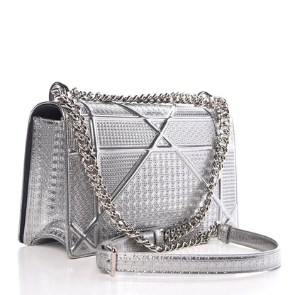 Christian Dior Metallic Patent Micro-Cannage Medium Diorama Flap Bag Silver 3 of 6