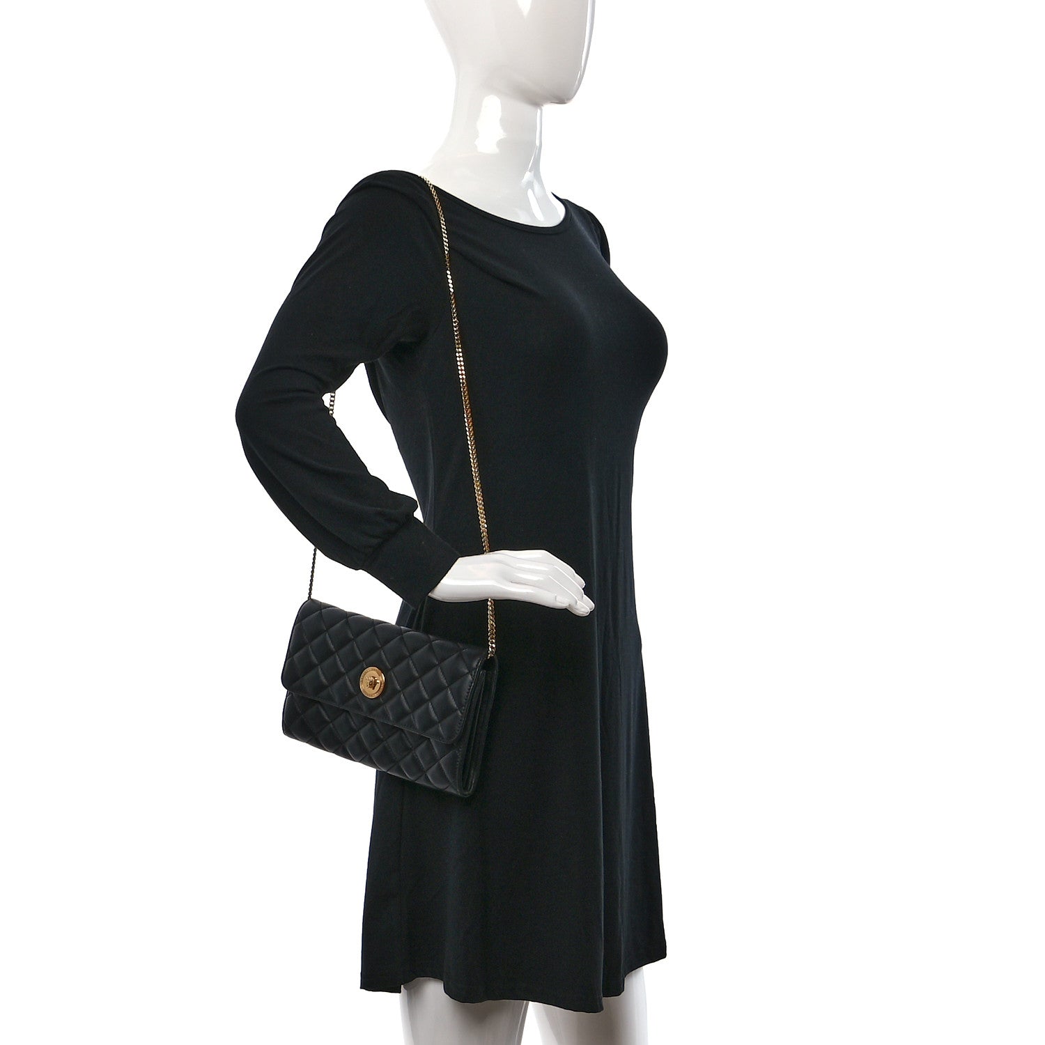 Versace Lambskin Quilted Medusa Wallet on Chain Crossbody Black 2 of 8