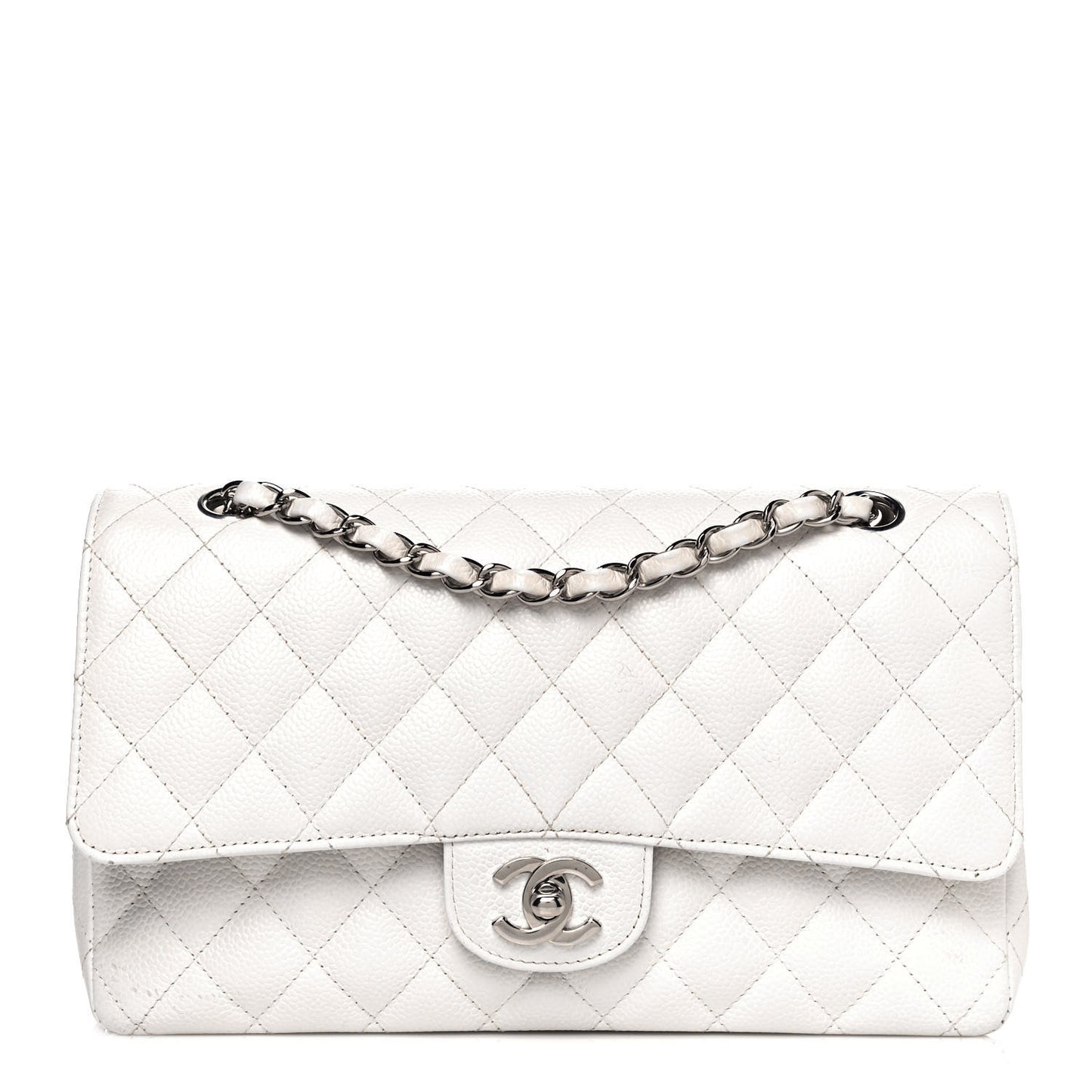 Caviar Quilted Medium Double Flap White