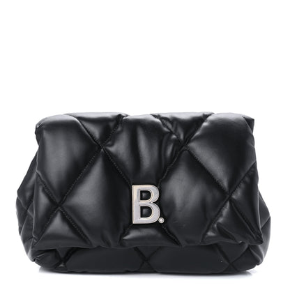 Balenciaga Nappa Calfskin Quilted Touch B Puffy Clutch Black 1 of 10