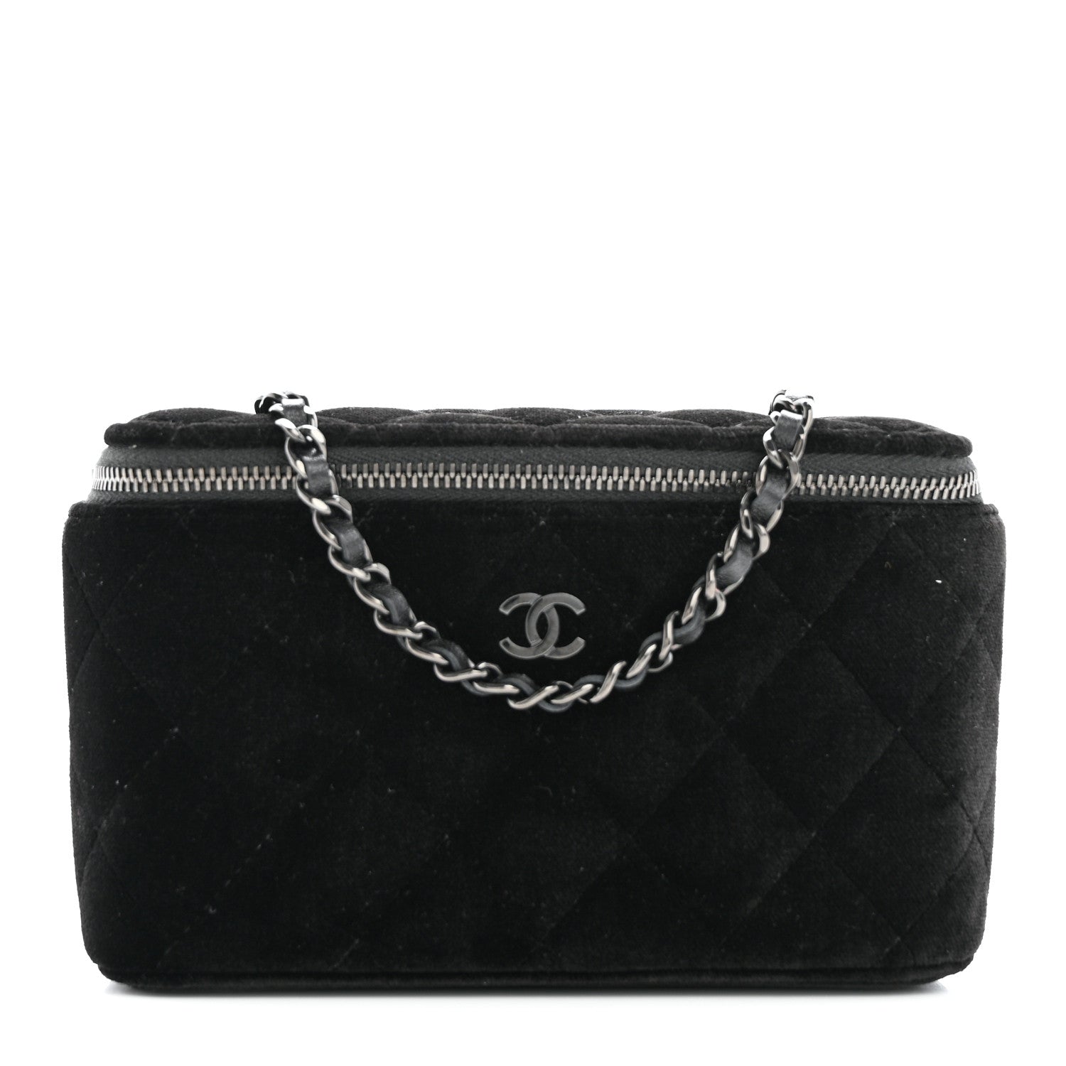 Chanel Velvet Quilted Small Vanity Case With Chain Black 1 of 11