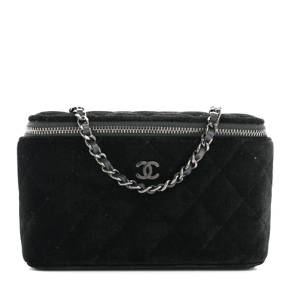 Chanel Velvet Quilted Small Vanity Case With Chain Black 1 of 11