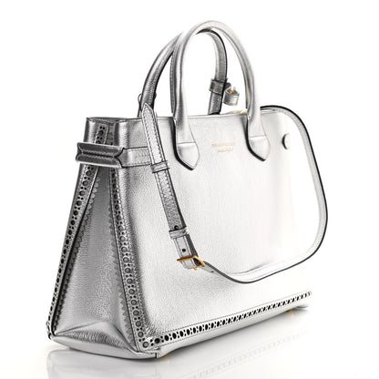 Burberry Metallic Calfskin Broguing Medium Banner Tote Silver 3 of 14
