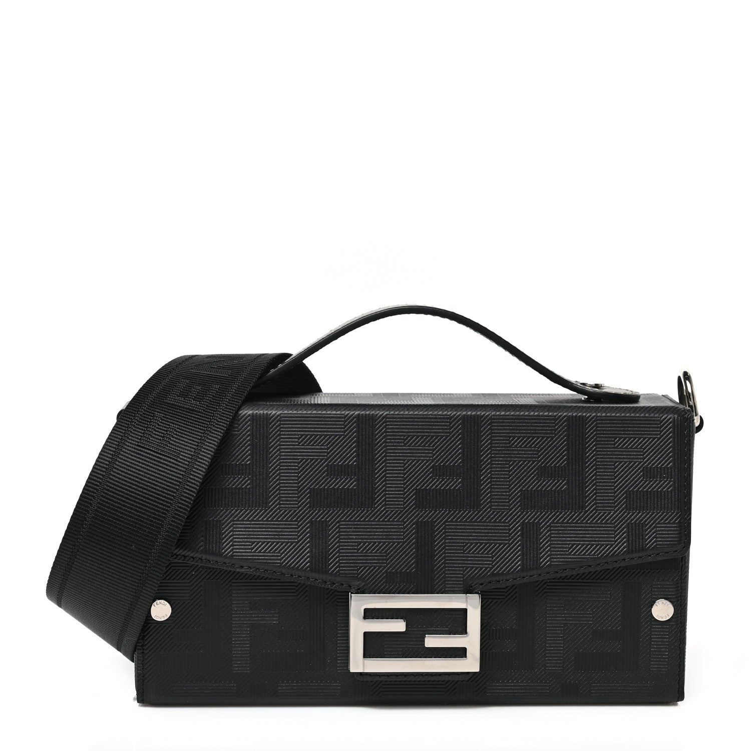 Fendi Vitello King FF Lines Embossed Baguette Soft Trunk Black 1 of 17
