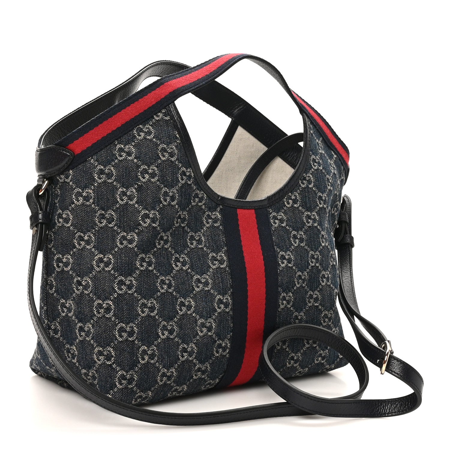 Gucci GG Monogram Denim Small Giglio Tote Blue White 4 of 11