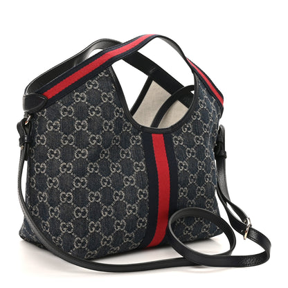 Gucci GG Monogram Denim Small Giglio Tote Blue White 4 of 11
