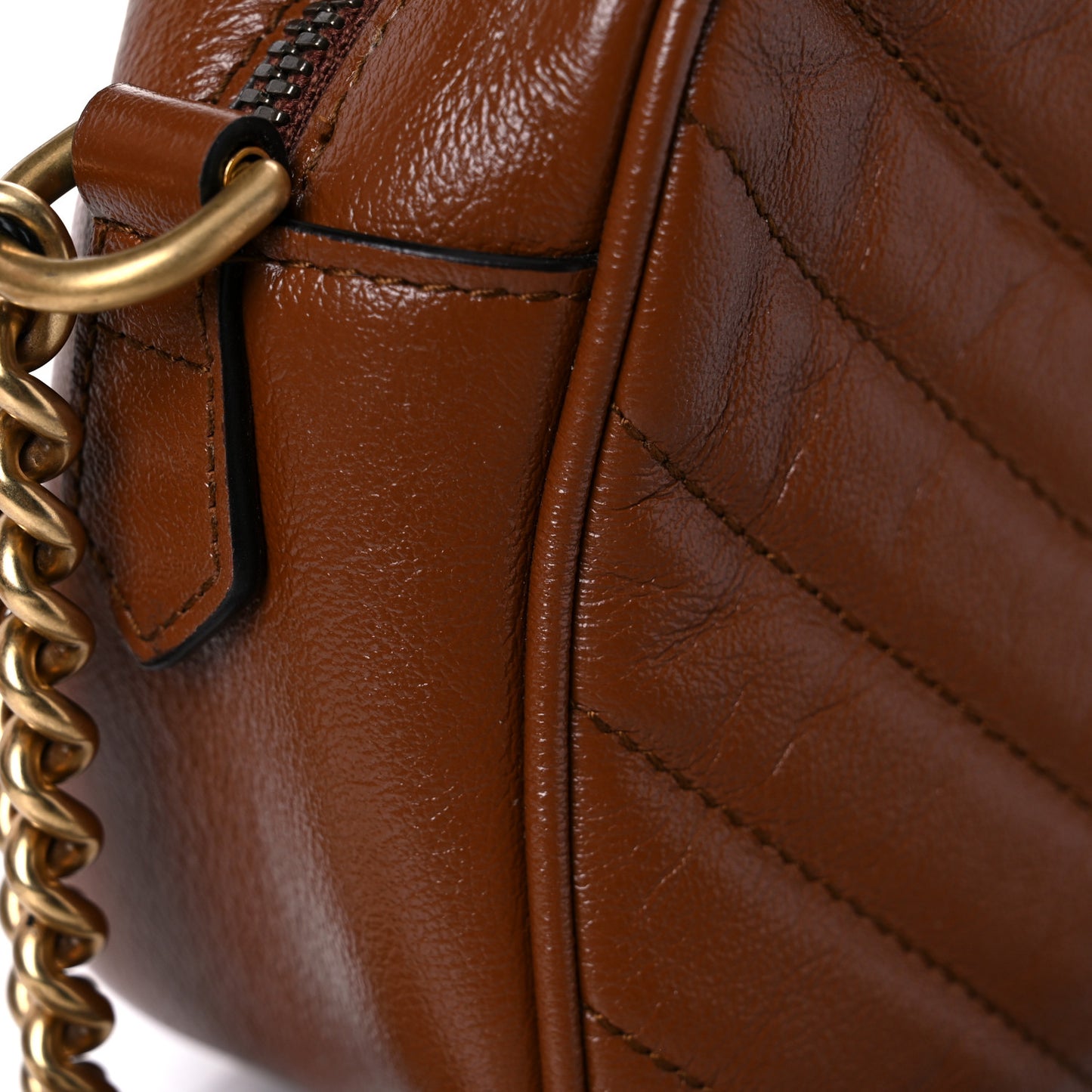 Glazed Calfskin Matelasse Diagonal Small GG Marmont Chain Shoulder Bag Cuir