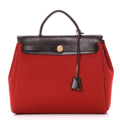 Hermes Toile Vache Calfskin Herbag 30 PM Orange Red 1 of 8