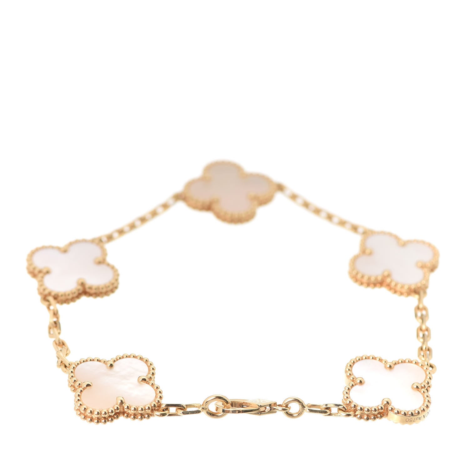Van Cleef & Arpels 18K Yellow Gold Mother of Pearl 5 Motifs Vintage Alhambra Bracelet 3 of 8
