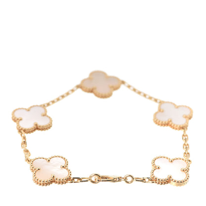 Van Cleef & Arpels 18K Yellow Gold Mother of Pearl 5 Motifs Vintage Alhambra Bracelet 3 of 8