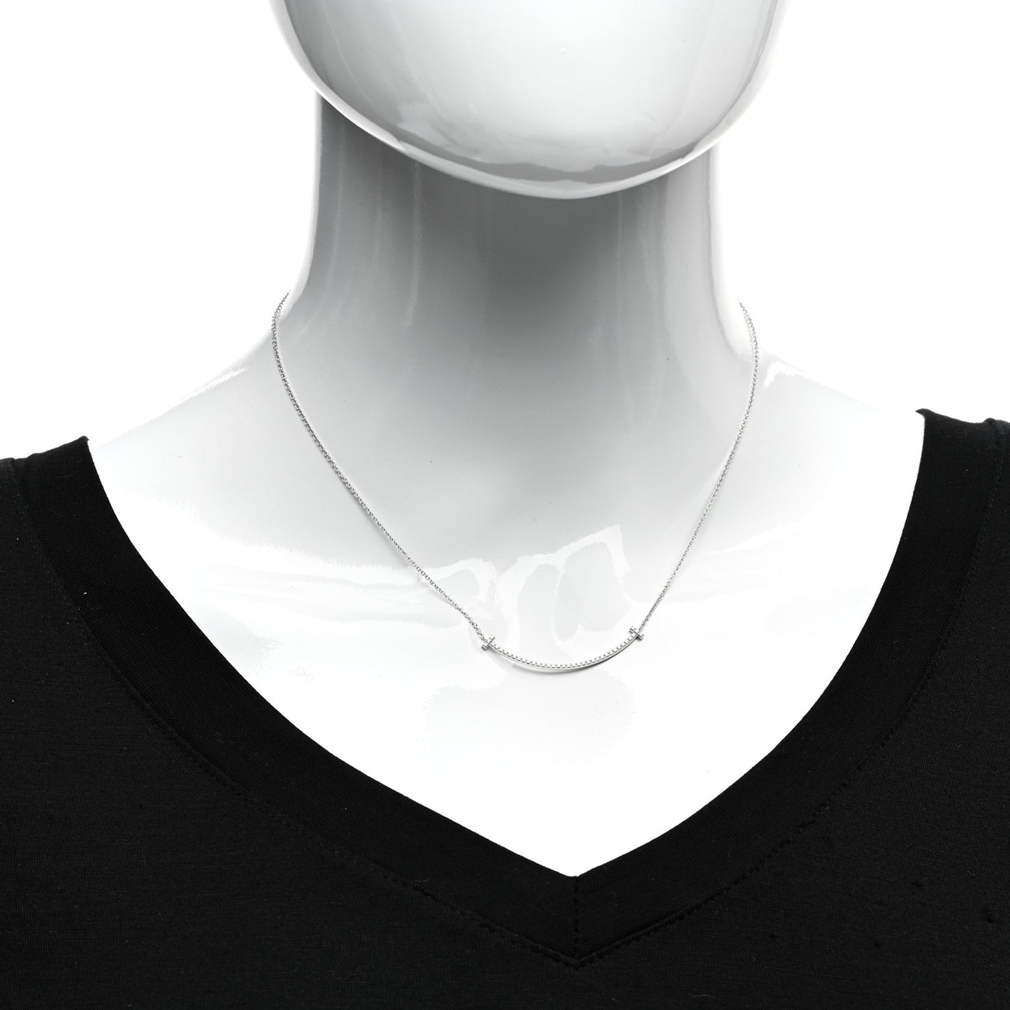 18K White Gold Diamond Small T Smile Pendant Necklace