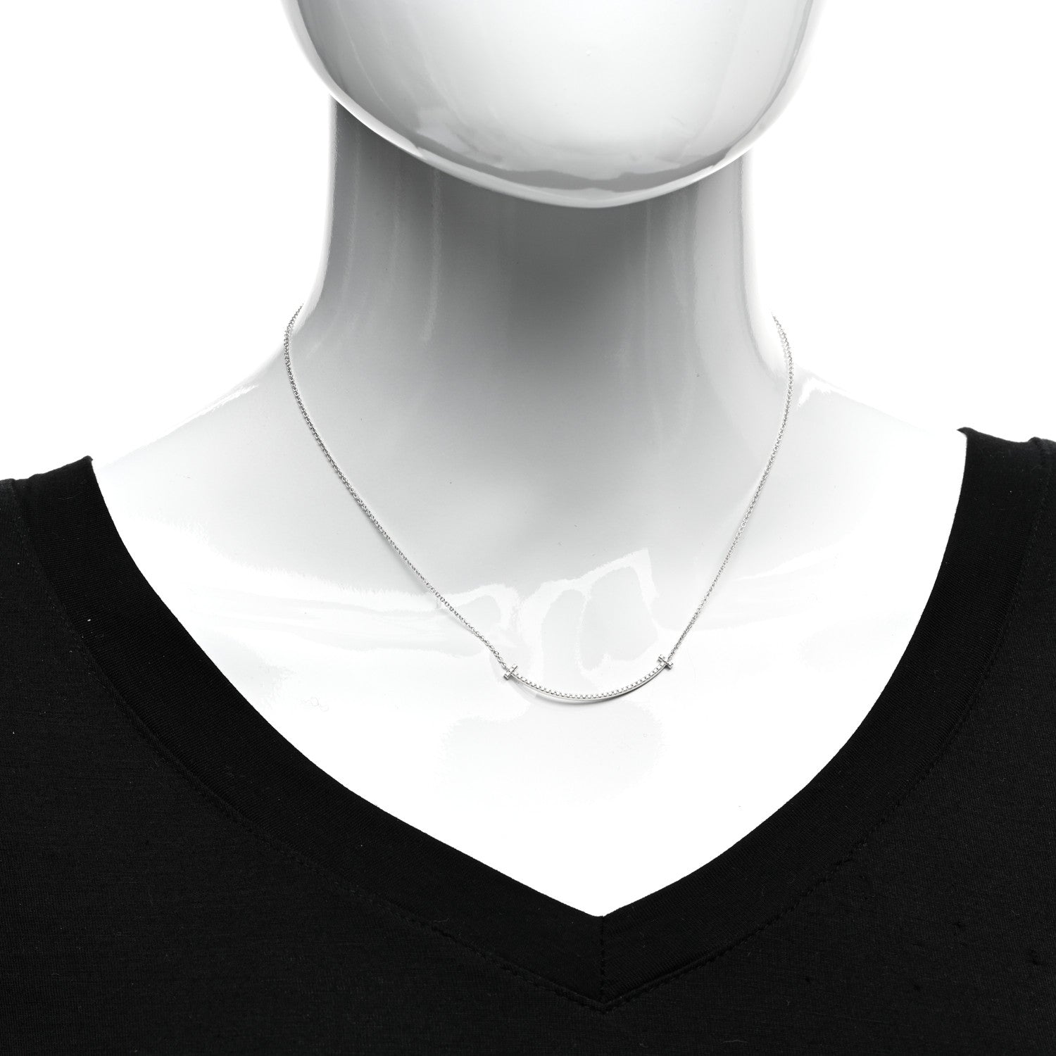 Tiffany 18K White Gold Diamond Small T Smile Pendant Necklace 2 of 5
