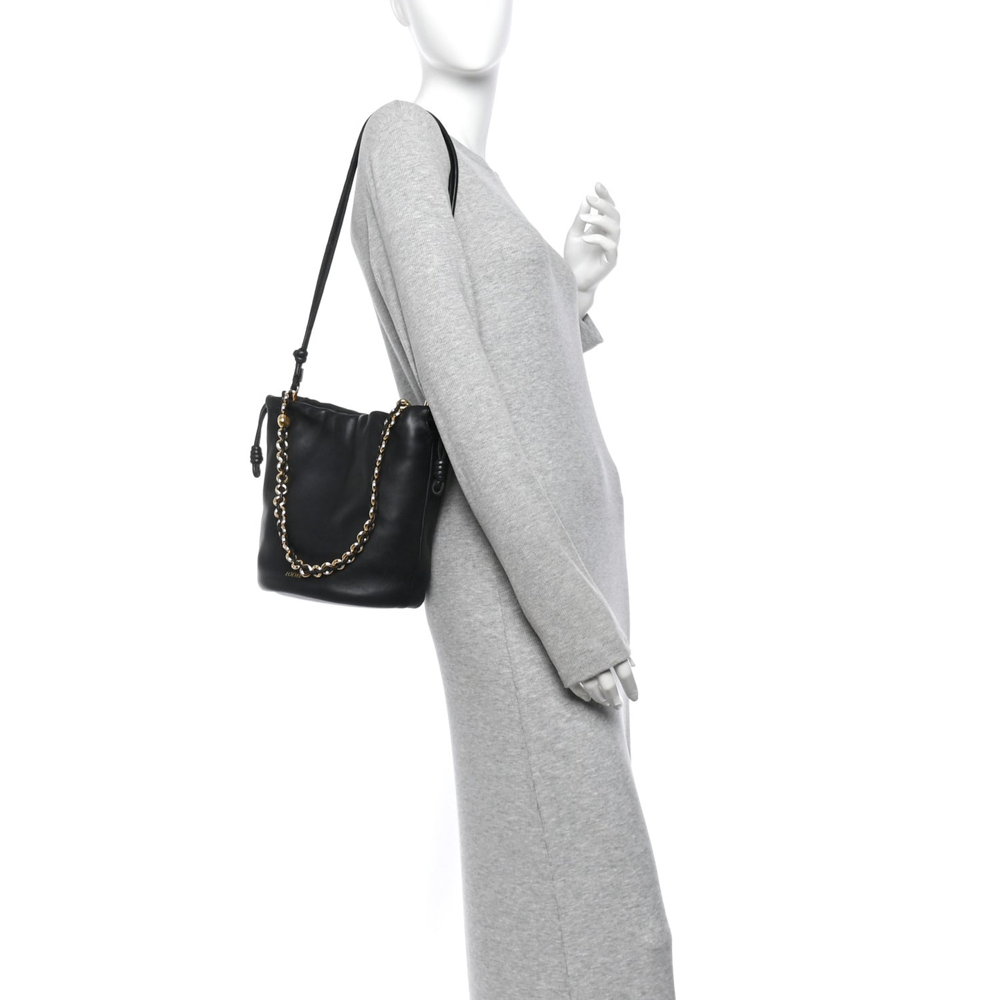 Mellow Nappa Donut Chain Mini Flamenco Knot Clutch Black