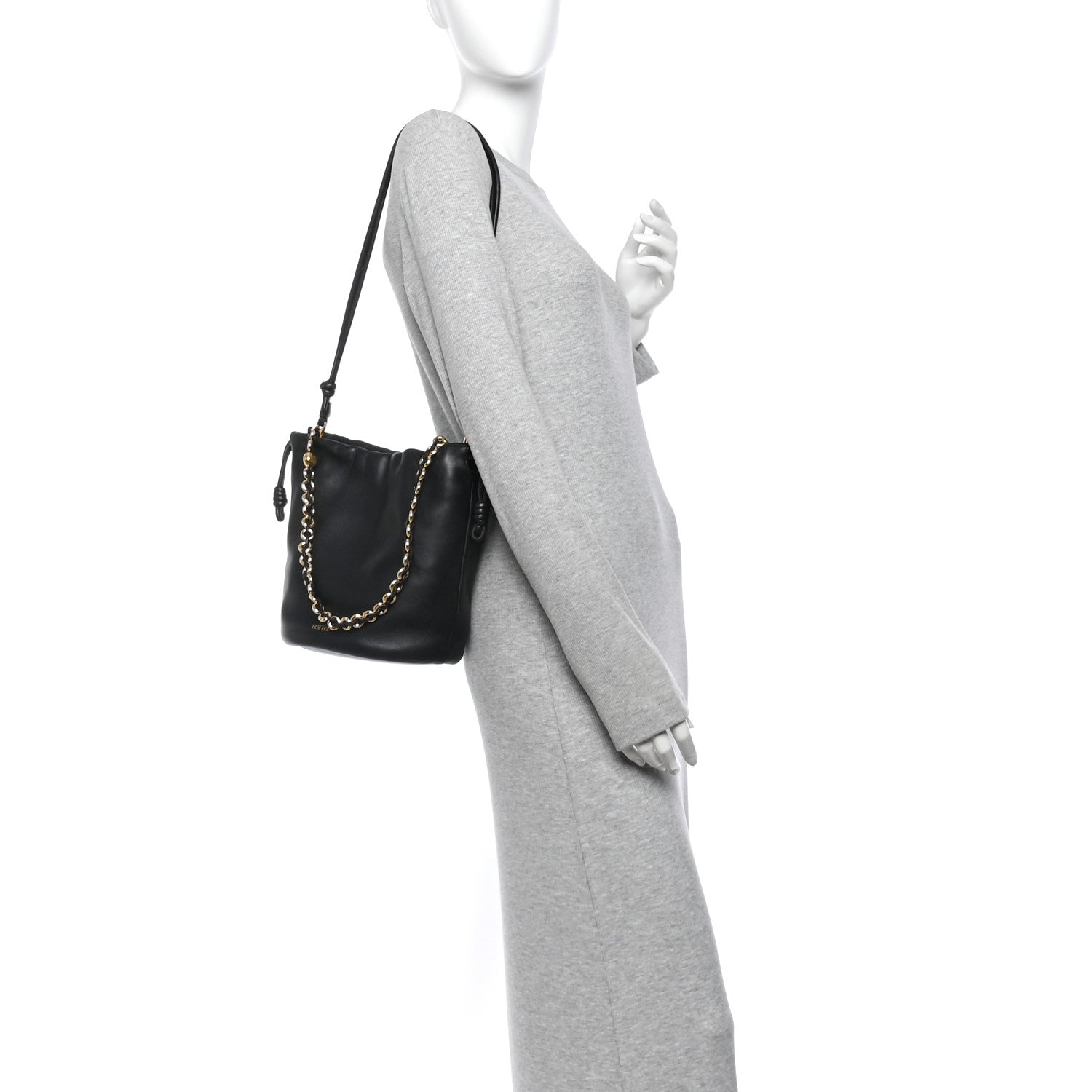 Loewe Mellow Nappa Donut Chain Mini Flamenco Knot Clutch Black 2 of 9