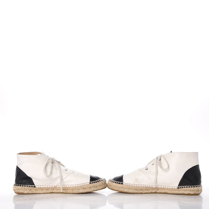 Chanel Lambskin Cap Toe Lace Up Espadrilles 40 Beige Black 5 of 17