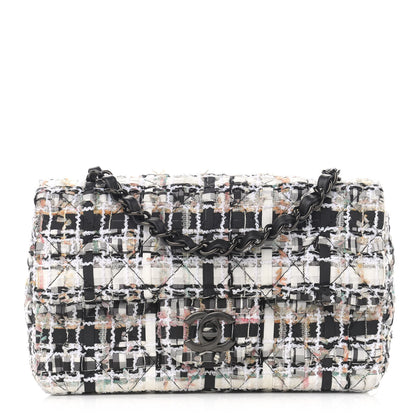 Chanel Tweed Quilted Mini Rectangular Flap White Black Multicolor 1 of 12