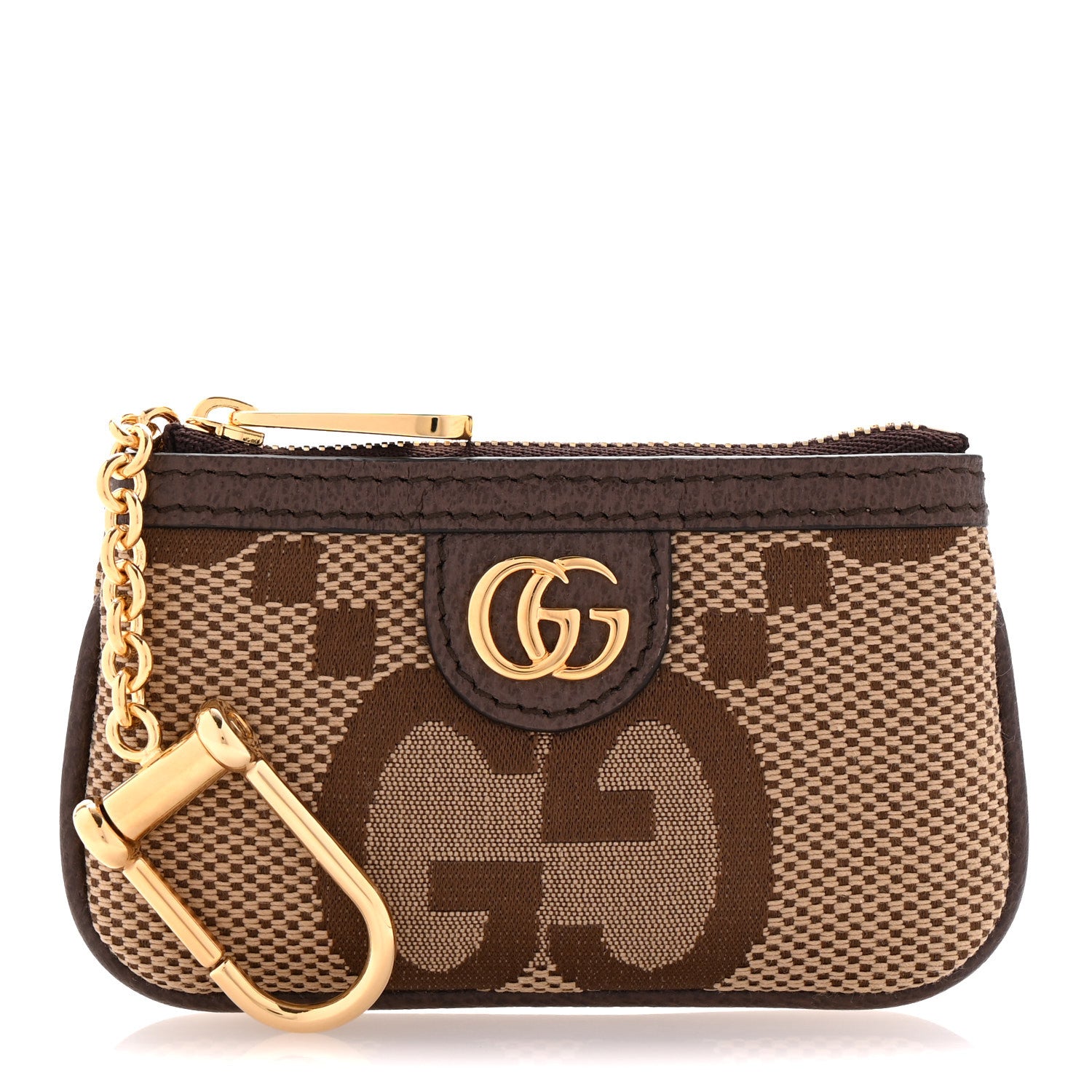 Gucci Monogram Jumbo GG Textured Dollar Calfskin Ophidia Key Case Camel Ebony New Acero 1 of 9