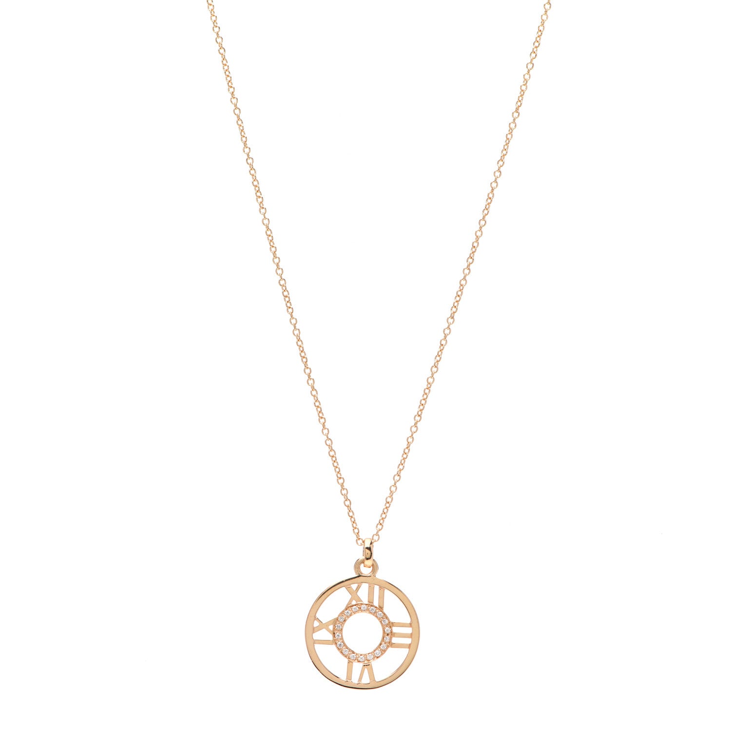 Tiffany 18K Rose Gold Diamond Small Atlas Open Pendant Necklace 1 of 6
