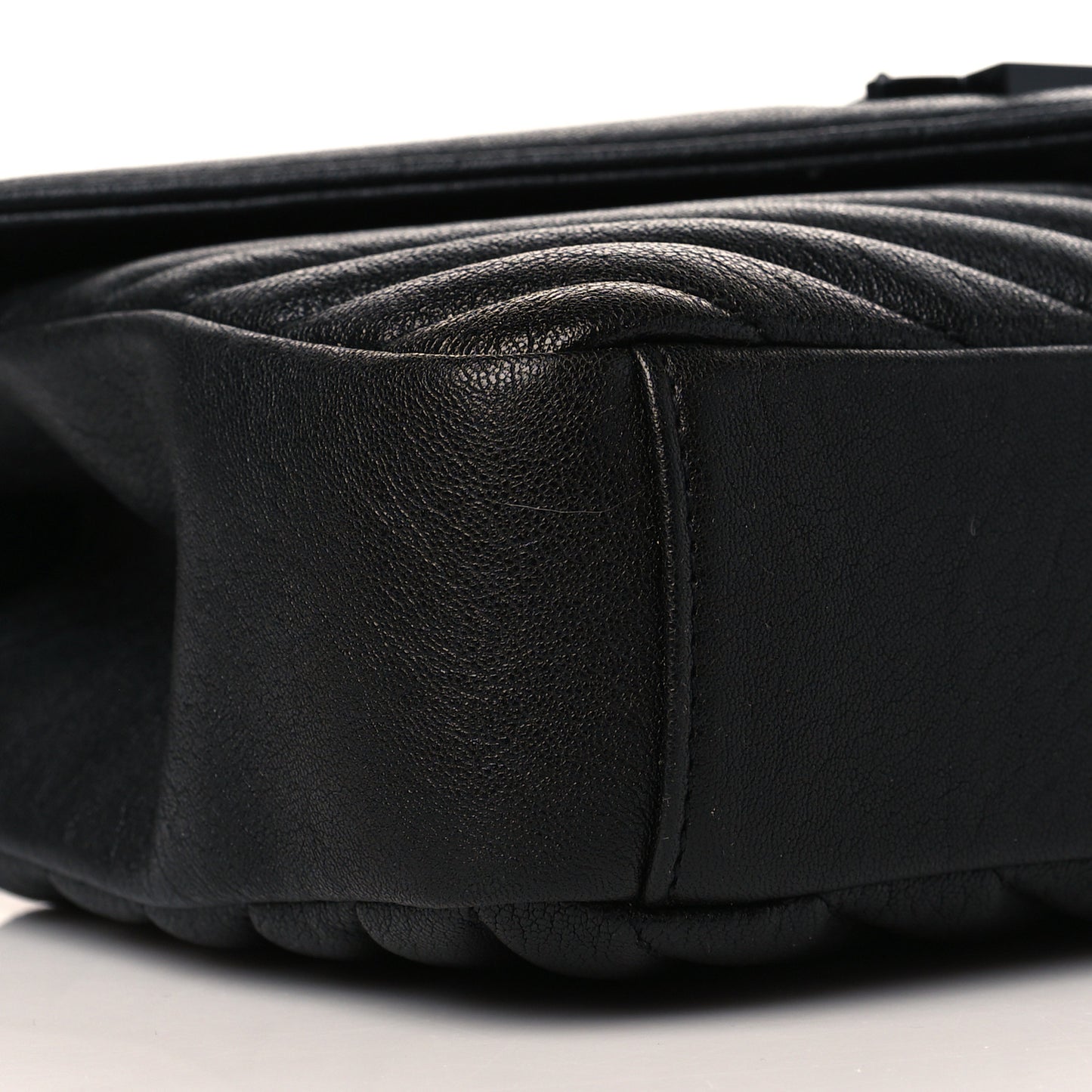 Sheepskin Matelasse Chevron Monogram Monochrome Medium College Bag Black