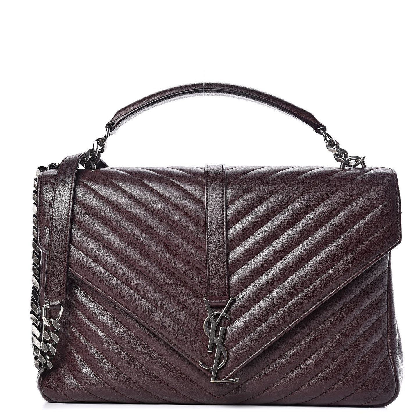 Sheepskin Matelasse Chevron Monogram Large College Satchel Amaranto